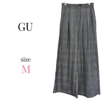 GU [ M ] 글렌체크 패턴 턱 와이드 팬츠 가우초 팬츠 그레이 오피스