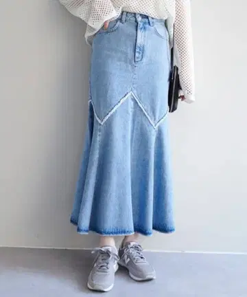 썸씽 데님 스커트 롱 플레어 캐주얼 머메이드