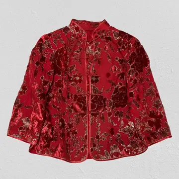 차이나 자켓 금란 직조 7부 소매 코스프레 레드 M 상당