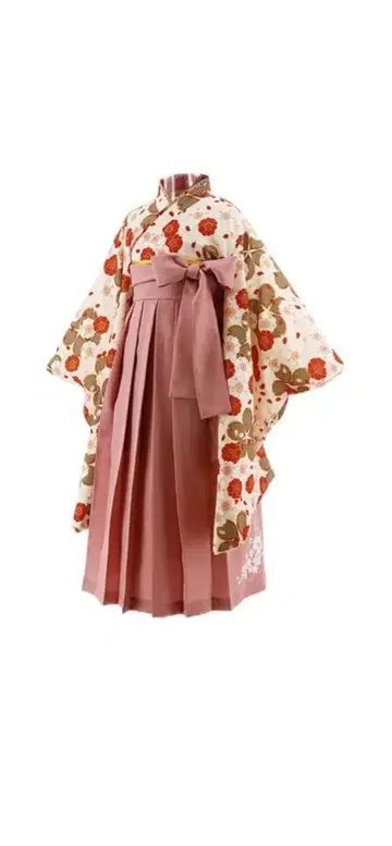 꽃무늬 기모노와 벚꽃 자수 하카마 세트 졸업식용