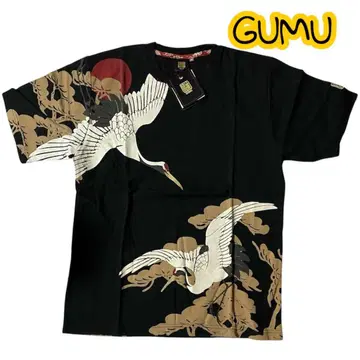 GUMU 흑 학 T셔츠 블랙 남성용 M 일본풍 패턴 일본풍 청바지