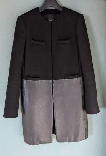 JOSEPH 이종 소재 노카라 코트 울 x 양가죽 블랙 38