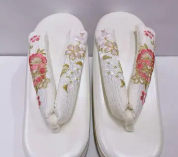 힐 조리 여성용 자수 벚꽃 통굽 후리소데 성인식 졸업식 조리 단품 화이트