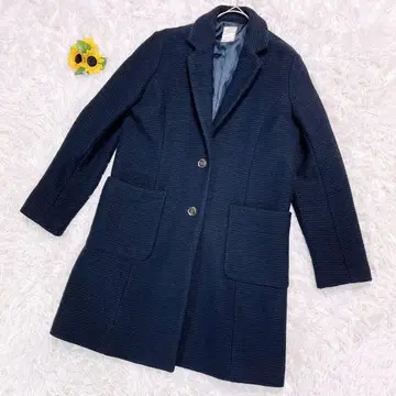테치치 [ L ] 울 혼방 체스터 코트 텍스처 마무리 심플 네이비