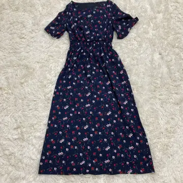 꽃무늬 롱 원피스 [ F ] 안감 네이비 허리밴딩 깔끔