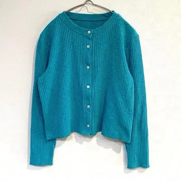 147 리브 니트 가디건 크루넥 풀 버튼 긴팔 면 혼방 S