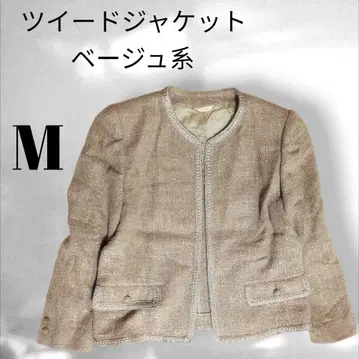 트위드 노카라 자켓 베이지 계열 M 상당 오피스 입학식