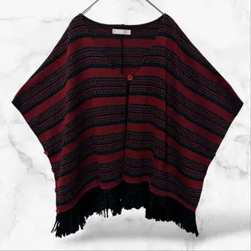 [ 인터플래닛 윙 ] 니트 판초 가디건 보더 프린지 M