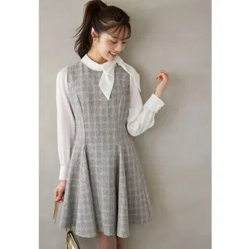 토코 클로젯 사이드 리본 포함 트위드 도킹 미니 원피스