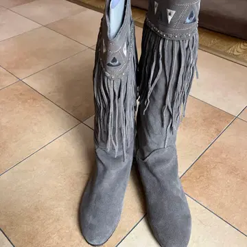미사용 개럴개런트 그레이 프린지 웨스턴 부츠