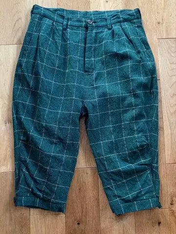 NATIVE VILLAGE 그린 체크 버뮤다 팬츠