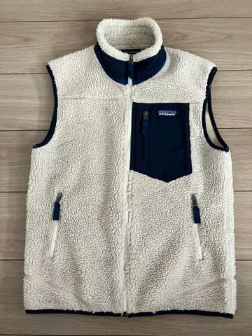 Patagonia 플리스 베스트 XS 화이트/네이비