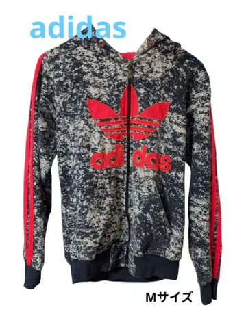 adidas 트레포일 풀 집업 후드티 네이비/레드