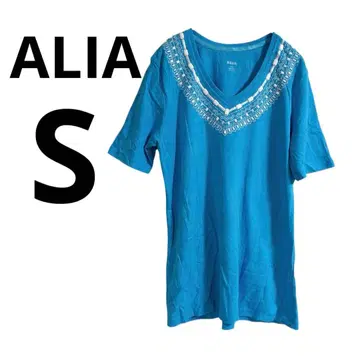 새상품급 ALIA [ S ] V넥 반팔 T셔츠 파랑 여성용