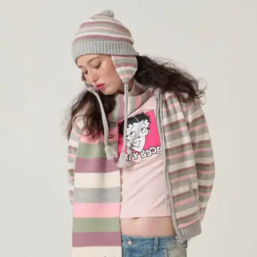 TINA:JOJUN 스트라이프 니트 모자