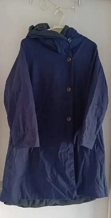 studioCLIP 네이비 후드 부착 롱 코트