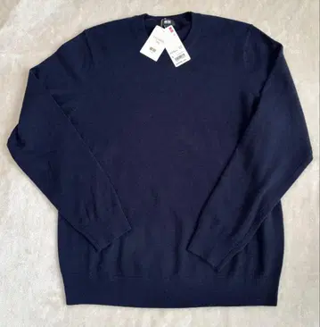 UNIQLO 100% 캐시미어 크루넥 스웨터 L 69 Navy 미사용