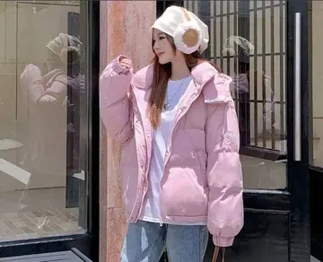 핑크 퀼팅 자켓 후드 부착