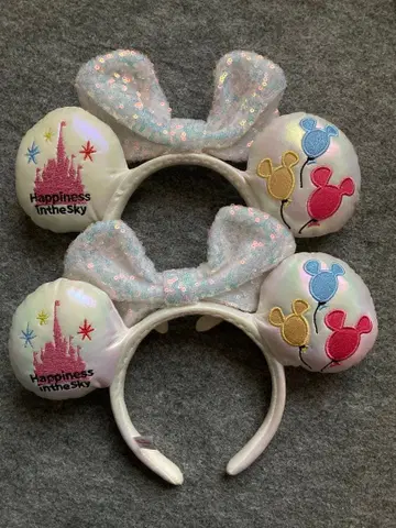 디즈니 머리띠 스팽글 화이트 풍선 신데렐라 성 자수