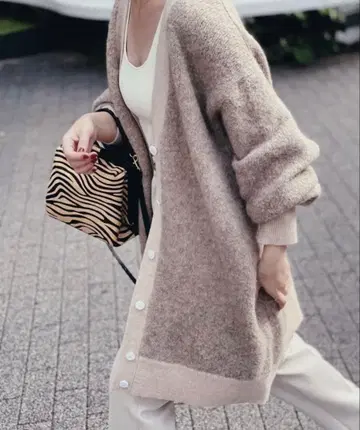 NOBLE 믹스 부클레 니트 가디건