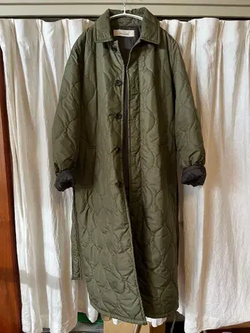 충전솜 퀼팅 롱 코트 카키