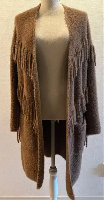 브라운 프린지 가디건