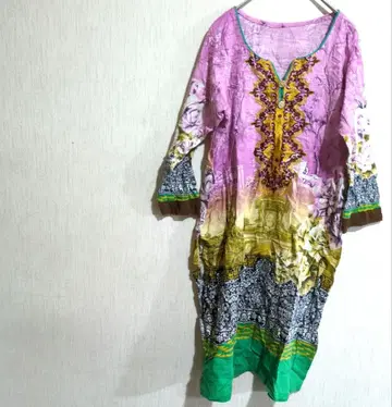 꽃무늬 핑크 튜닉 오분 소매