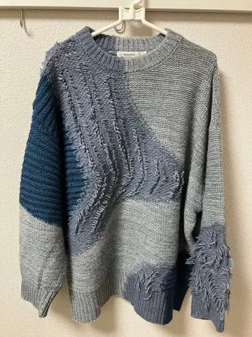 MOUSSY 프린지 니트 스웨터 F 사이즈 그레이 블루