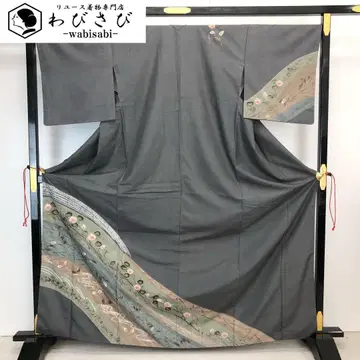 호몬기  조임 무늬 꽃 무늬 흐르는 물 묵색 톨 사이즈 K-4319