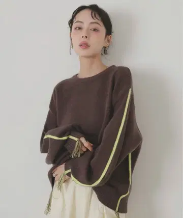 LIAN 바이컬러 라인 니트 풀오버 브라운