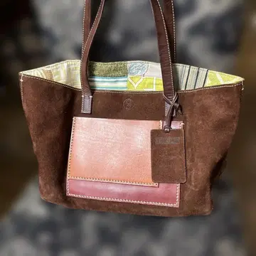 브라운 스웨이드 가죽 토트백