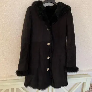 AUSTIN REED 후드 부착 블랙 무스탕 코트