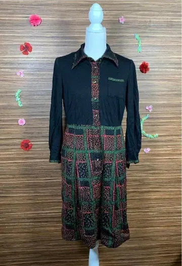 ELMOREA 엘모레아 원피스 15호 LL 사이즈 상당 블랙 꽃무늬