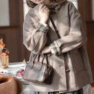 안감 체크 무늬 토글 버튼 코트 S