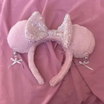 디즈니 귀찌 머리띠 핑크 미니 리본 스팽글