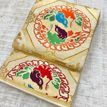 앤티크 기모노 순수 실크 마루오비 봉황