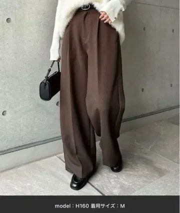 andme 트윌 턱 슬랙스 와이드 팬츠 브라운