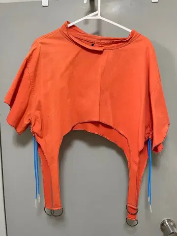 오렌지 크롭 반팔 T셔츠 구제 의류 리메이크
