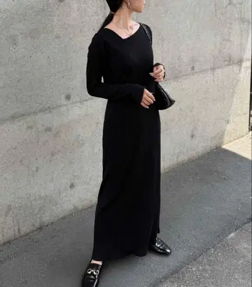 [ 전신 슬림 ] 아지메 넥 리브 원피스