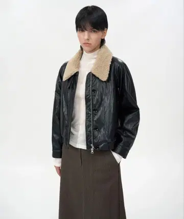 INSILENCE WOMEN 퍼 달린 가죽 자켓 블랙