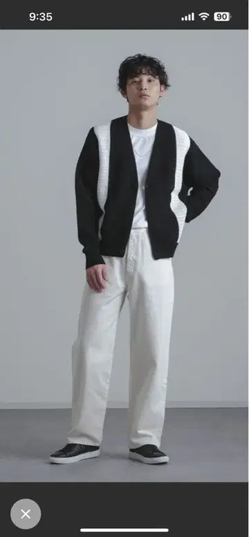 니트 가디건 M 블랙/화이트