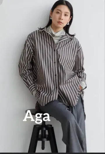 미사용 야마다야Aga 스트라이프 와이드 셔츠 카슈쿨로도 활용 가능