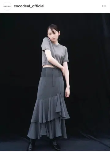 [ 코코딜 ] 차콜 그레이 머메이드 프릴 롱 스커트