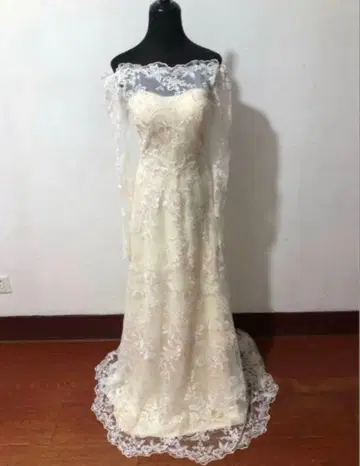 웨딩 드레스 아이보리 레이스 오프숄더 드레스 프로덕션