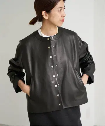 택 포함 IENA 양가죽 싱글 블루종 애니에스 가디건풍