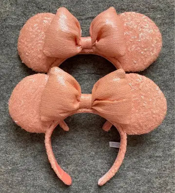 디즈니 머리띠 스팽글 파스텔 살몬 핑크 오렌지 페어