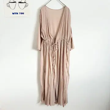 사만다 모스모스 블루 V넥 카슈쿨 롱 가디건 허리 개더