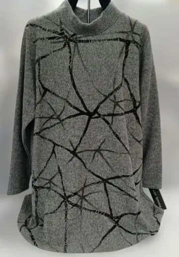 새상품 그레이 추상 무늬 긴팔 튜닉 하이넥 A라인