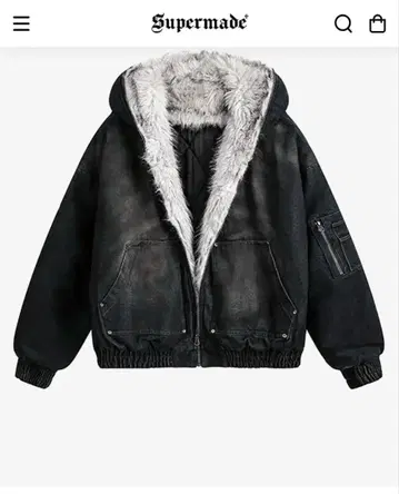 SUPERMADE 퍼 데님 자켓 M Y2K 스트릿