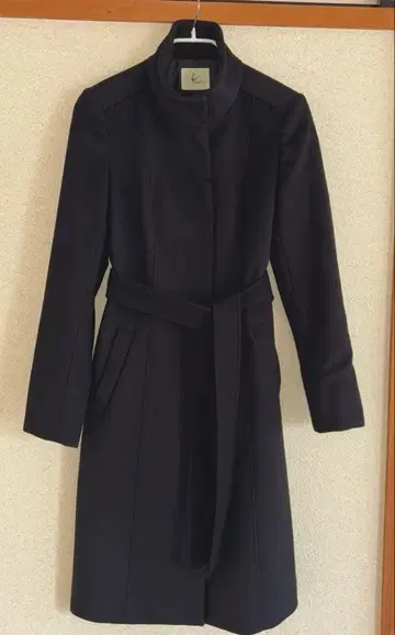 쿠미쿄쿠 캐시미어 혼방 울 코트 스탠드 카라 블랙